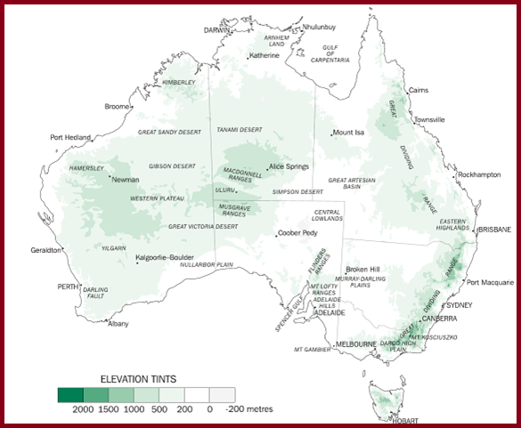 Elevation of Australia Continent Physical Geography